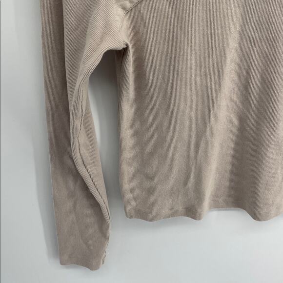 Maeve by Anthropologie faux leather detail ribbed scoop neck top sz S - Picture 3 of 7